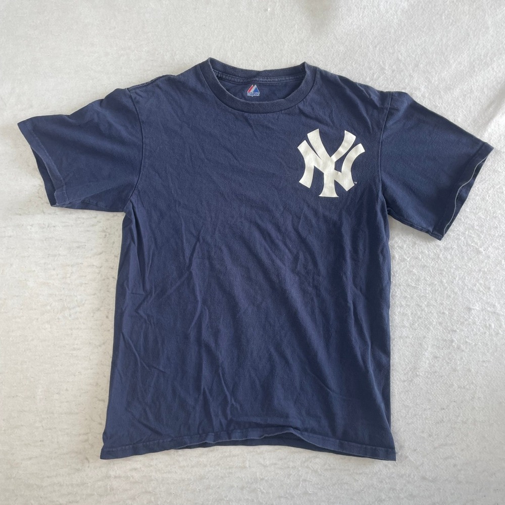 Majestic T Shirt Mens Medium Navy Blue New York Yankees Graphic Short Sleeve Tee